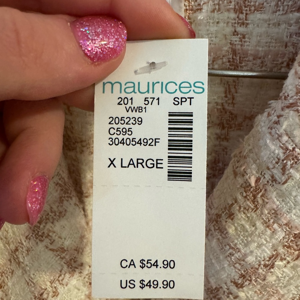 Maurices Pink and Cream Plaid Double-Breasted Tweed Blazer - Picture 3 of 6